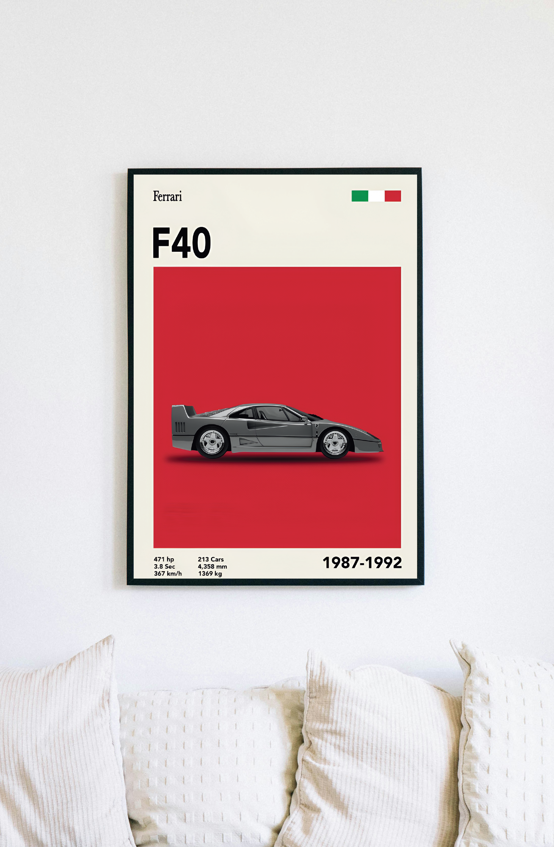Ferrari F40 Poster - 1987-1992 Supercar Spec Sheet A3 Print